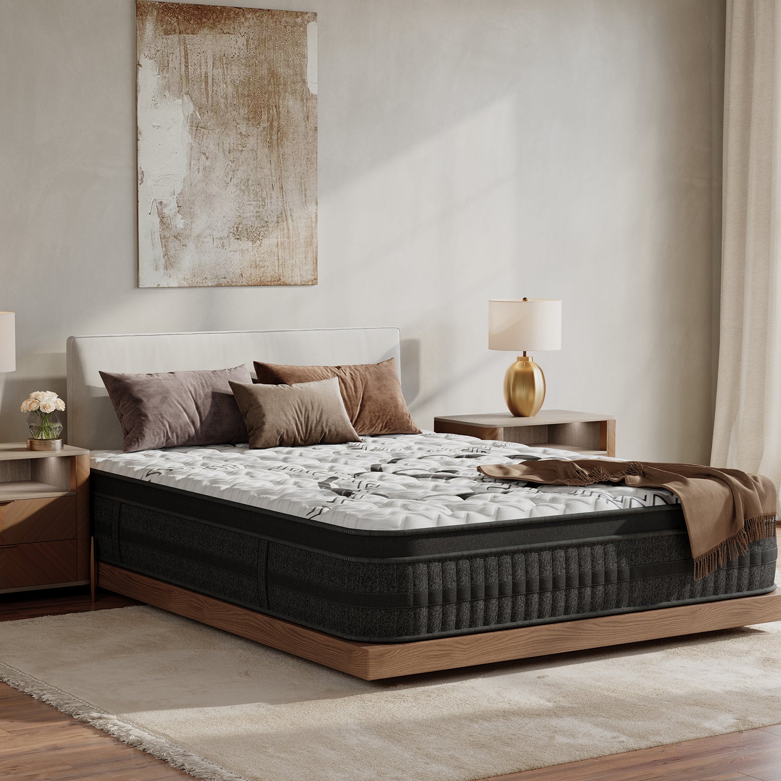Queen Hybrid Mattress Medium Firm [Black]